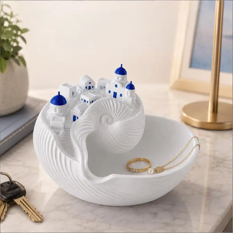 Conch Shell Shape Catchall Bowl Shelf Display Spiral Divider Key Desktop Decor Organizer Tray No Break Coastal Charm