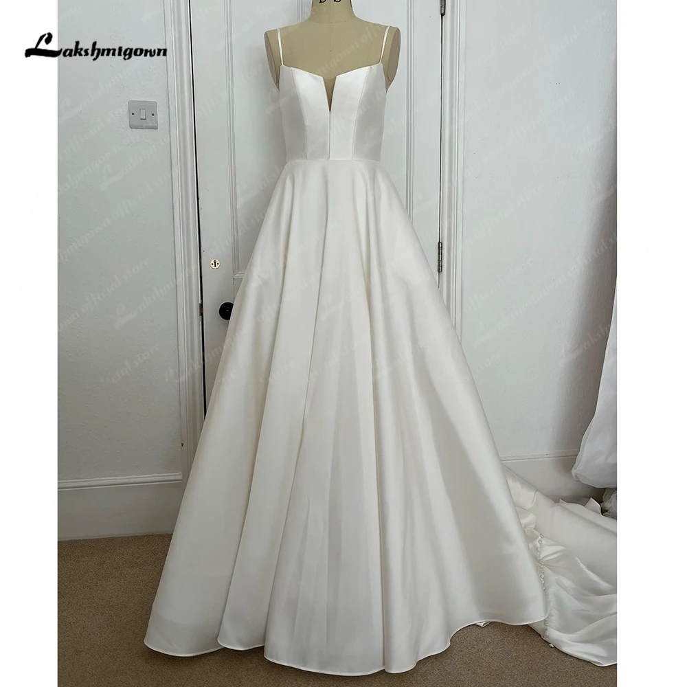 Lakshmigown Abito da sposa in raso Personalizzato senza spalline Abito da ballo lungo fino al pavimento con fiocco Vestido de novias