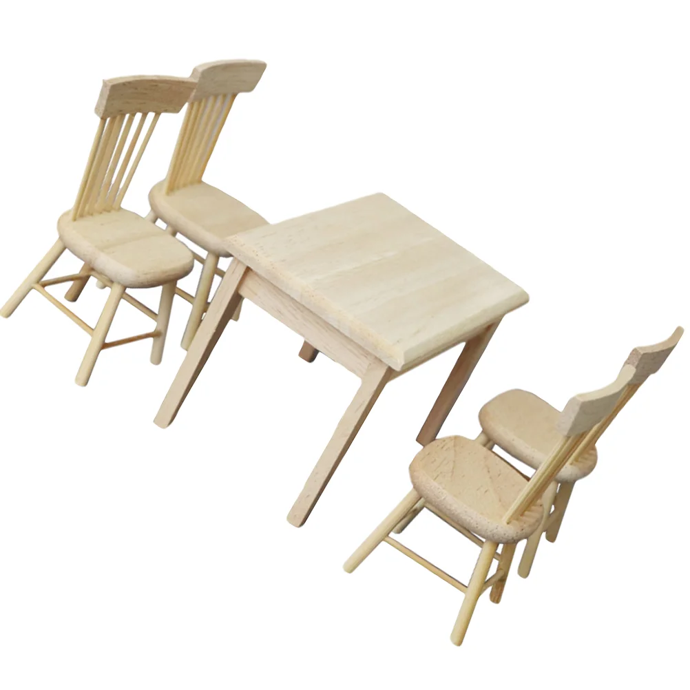 Mini Meubeldecoratie Miniatuur Tafel Tiny House Set Stoelen Eetkameraccessoires Hout en