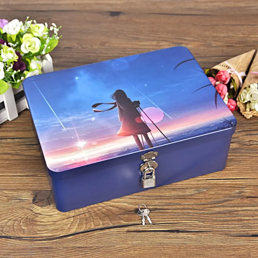 Durable Vintage Tinplate Box with Lock Key Large Capacity Makeup Box Jewelry Household Desktop Storage Case