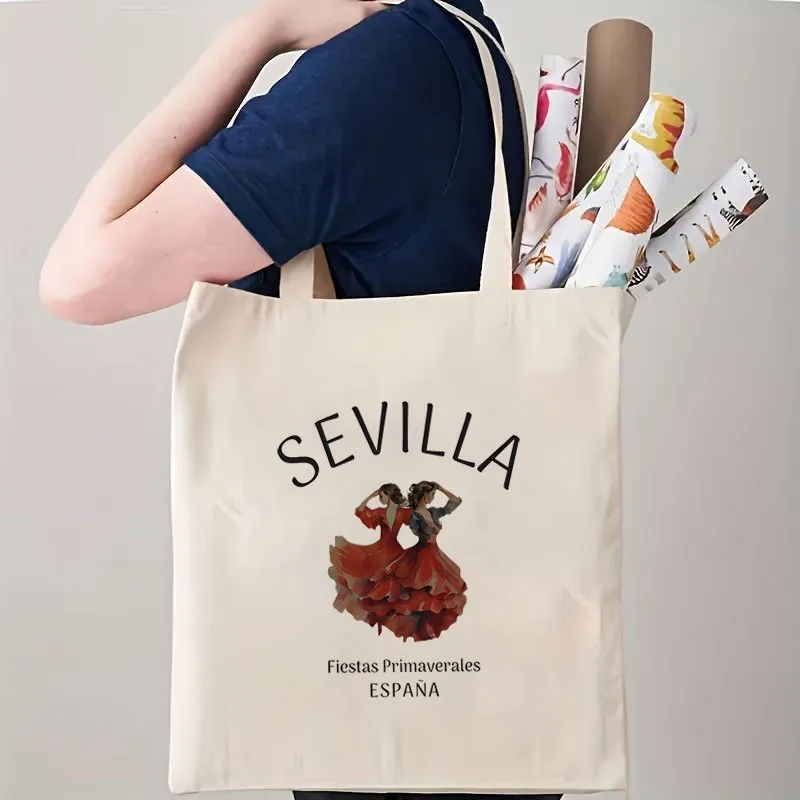 1 Printed Canvas Tote Bag Flamengo Dance Style Unisex Breathable Truck Driver Portable White Crossbody Bag. with Closure. Suitab