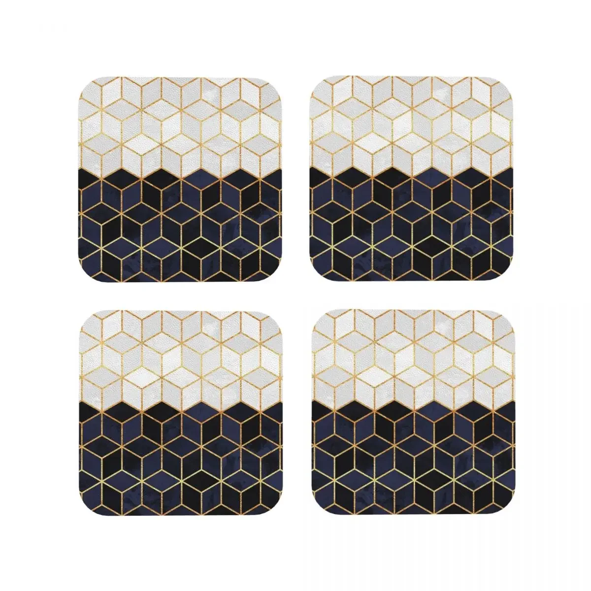 White And Navy Cubes Coasters Coffee Mats Leather Placemats Cup Tableware Decoration & Accessories Pads for Home Kitchen Dining