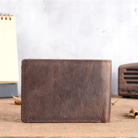 New Men's Crazy Horse Leather Wallet Short Dollar Bill Clip Retro Card Holder Coin Purse