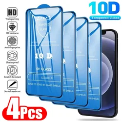 4Pcs 10D Tempered Glass for iPhone 15 11 12 14 Pro Max Mini 7 8 Plus Full Cover Screen Protector for iPhone 13 PRO XR X XS MAX