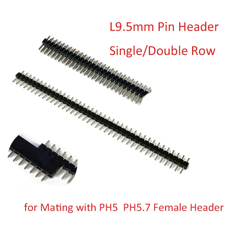 10pairs Male+Female 2.54mm PH5 Single Row Straight 1X2P/5P/6P/10P/15P/40P Short Version Rohs Goldplate PCB Pin Header Connector