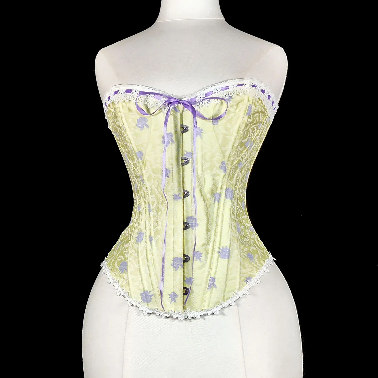 

French Light Luxury Palace Retro Style Corset Lace Ribbon Jacquard Floral Printed Lingerie Carnival Waist Body Shaper Bustier