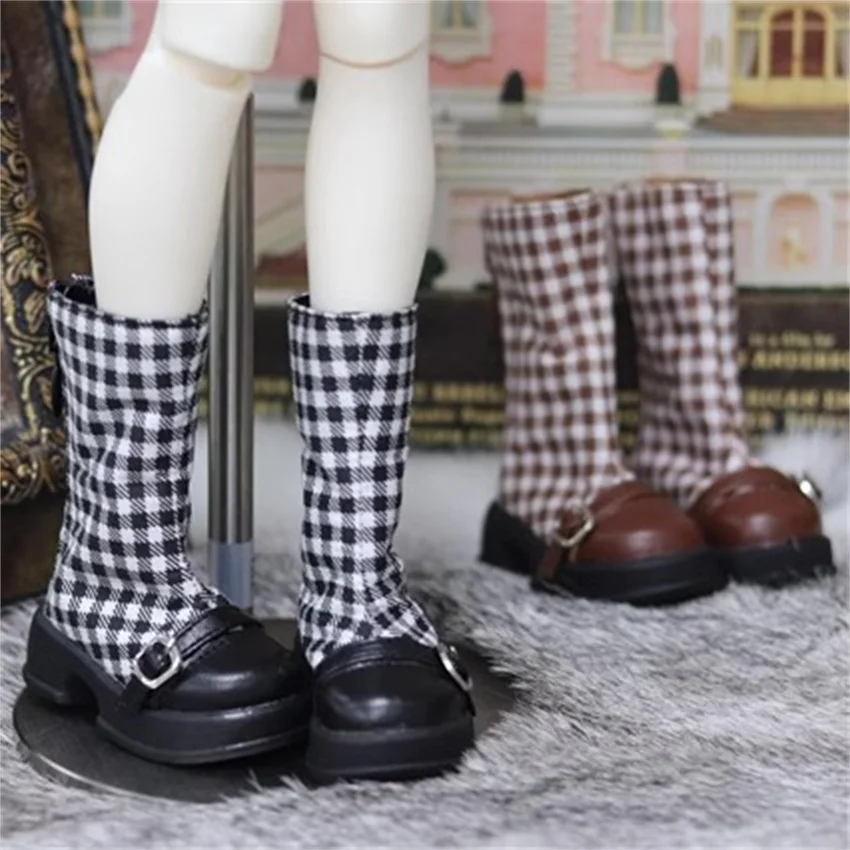 BJD Doll shoes 1/4,1/6 round head platform plaid ankle boots BJD doll accessories