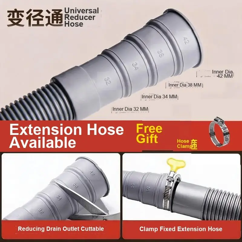 Universal Washing Machine Drain Pipe Lengthened and Extended Sewer Hose Outlet Pulsator Deodorant Drum Drain Pipe