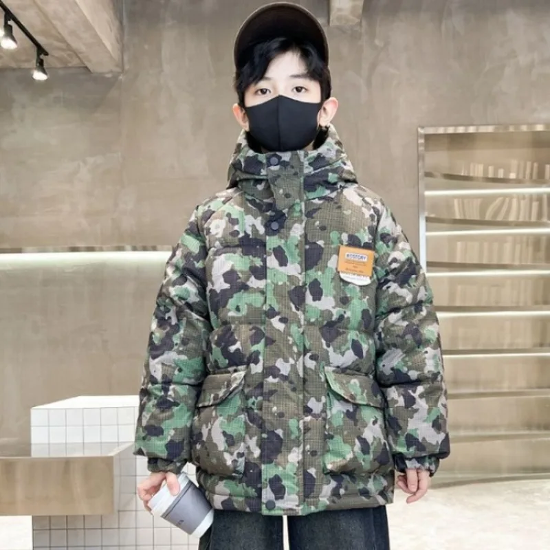 

Новинка 2025 года, зимняя куртка-пуховик для мальчиков, детский теплый пуховик большого размера, стильная уличная зимняя одежда