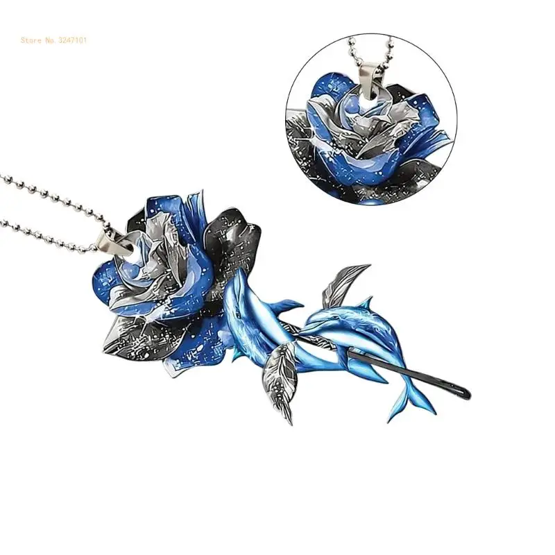 Moon/Rose Creative Hanging Decors Home Car Decorations Acrylic Double-side Print Pendant Flat Ornament Jewelry Charm Dropship