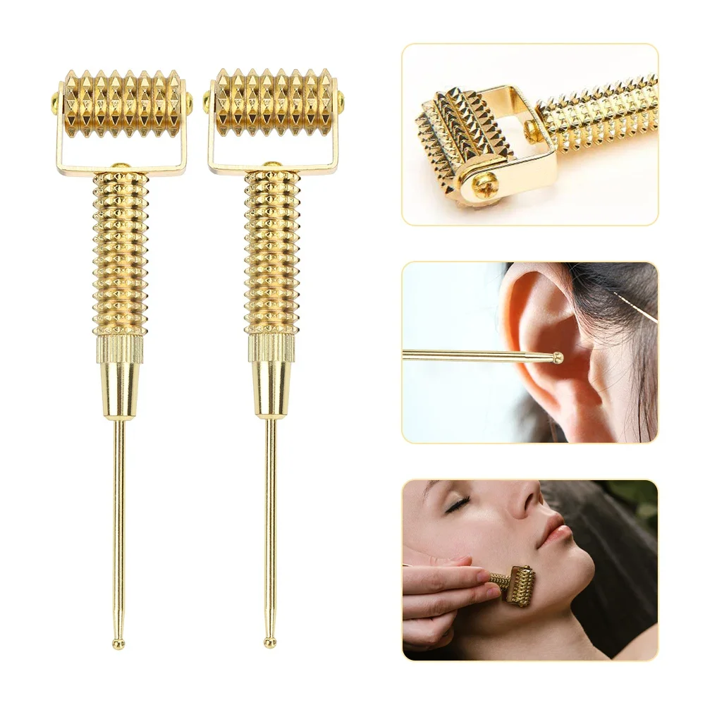 2 en 1 Masseur de visage Sonde de points d\'acupuncture d\'oreille Points d\'acupuncture Sonde d\'aiguille Rouleau à ressort de serrage du visage