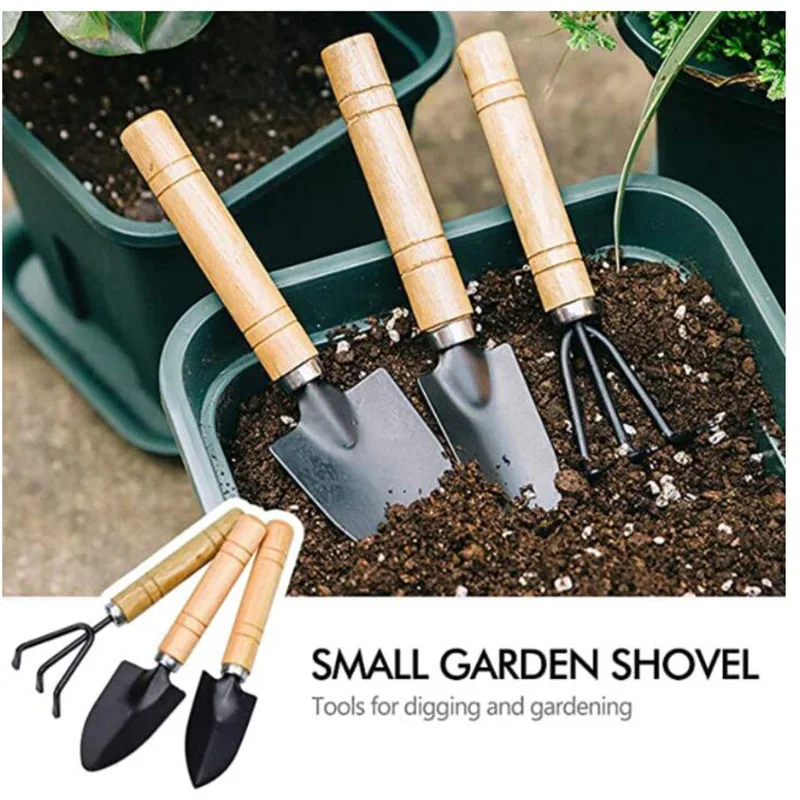 3pcs Mini Garden Tools Shovel Rake Spade Erramientas Bonsai Set Wooden Handle For Flowers Potted Plant Flower Planting C1