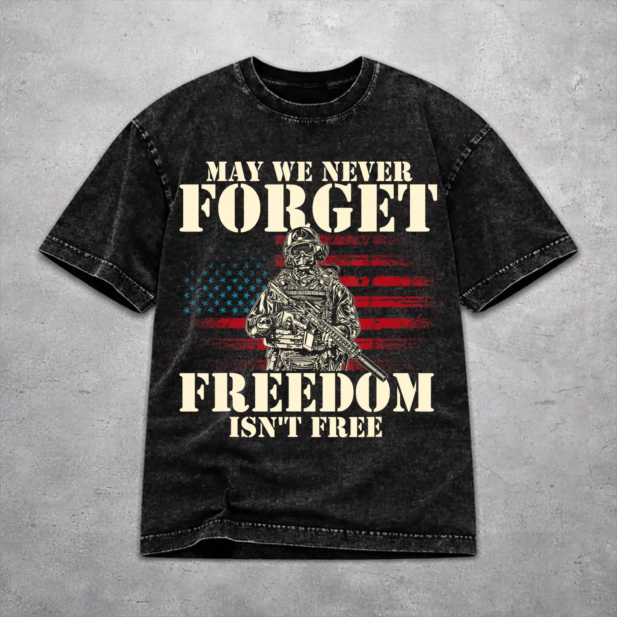 Vintage May We Never Forget Freedom Isn't Free Merch T-Shirts for Men Women  Washed Cotton Tee Shirt Clothes