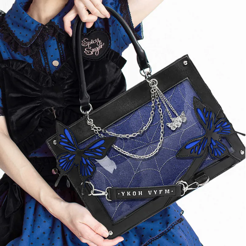 Butterfly Y2k Lolita Pain Handbags Transparent Harajuku Ita Bag Chain Gothic Shoulder Bag Girls Japanese Crossbody Bag For Women