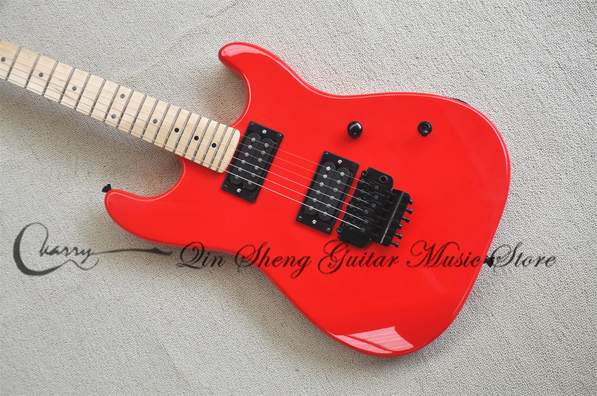 Red Electric Guitar Char Guitar Tremolo Bridge Maple Nect Basswood Body Black Tuners HH Pickups