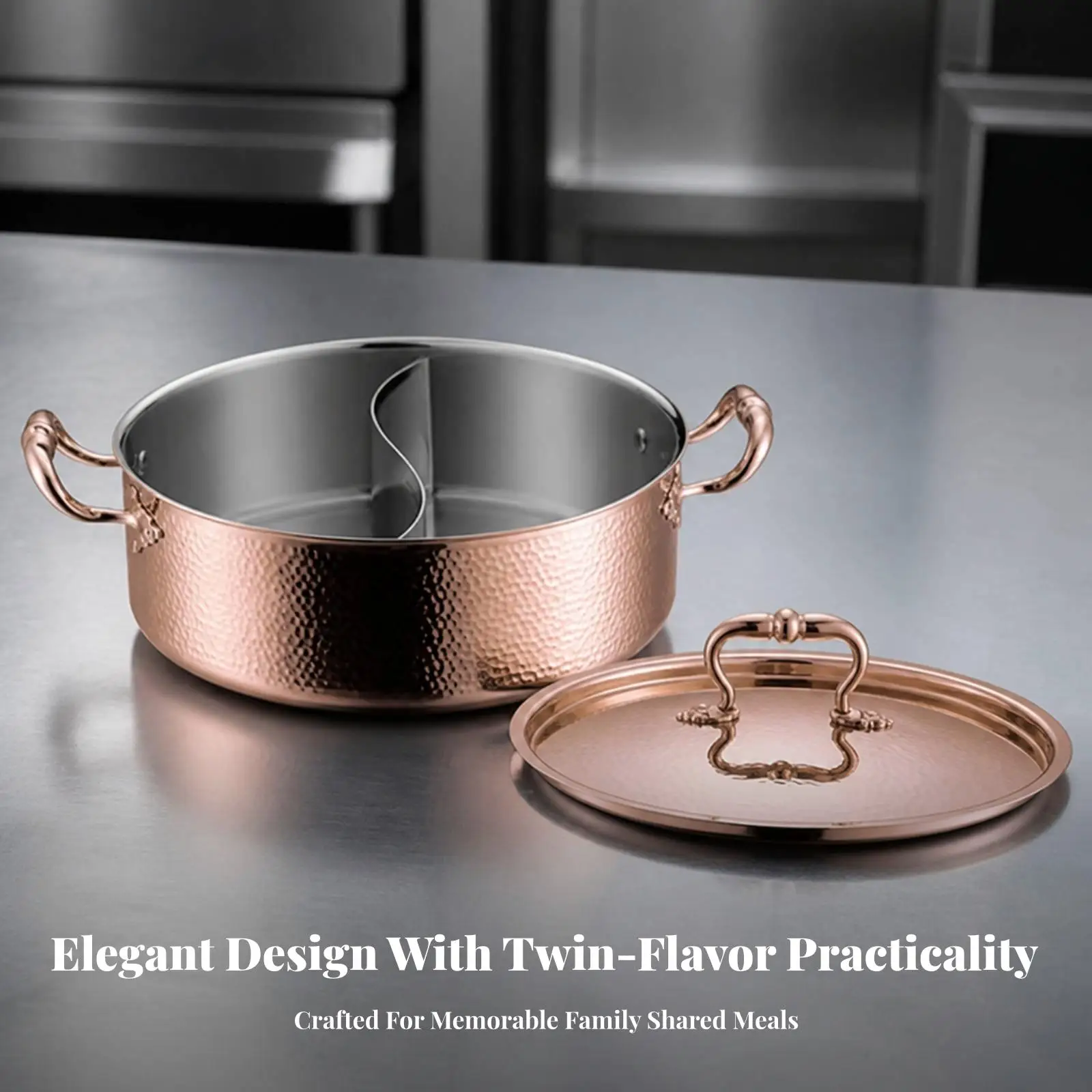 Hammered Texture Hot Pot Cookware for Family Gatherings with Sturdy Handles and Uncoated Interior