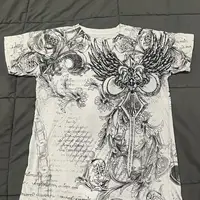 Camiseta blanca y gris de Affliction para hombre, top holgado de moda con estampado de doble cara hip-hop y2k para hombre
