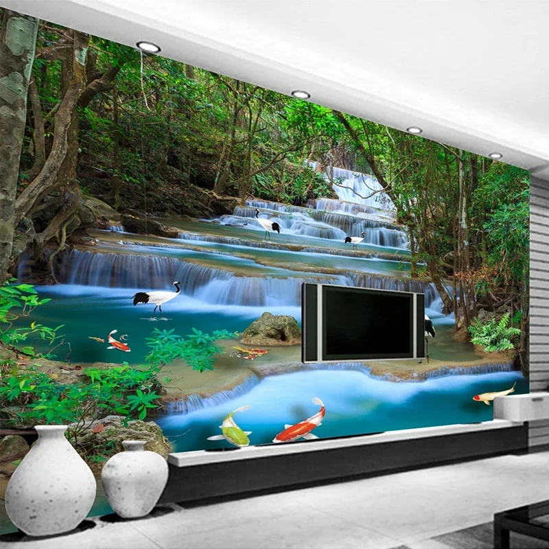 Waterfall Forest River 3D Waterproof Canvas Photo Wallpaper Murals Custom Large Size Living Room TV Background Art Wall Decals