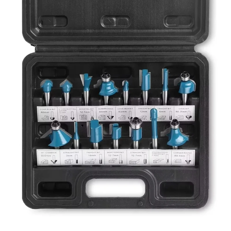 

15pcs 1/4 Shank Router Bit Set Woodworking Edge Trimming Straight Face Milling Cutter for Wood CNC Solid Cutter