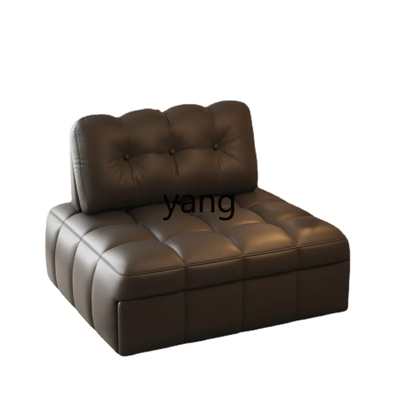 

Yjq Leather Folding Sofa Bed Living Room Multi-Functional Dual-Use Small Apartment Puff Black Leather Art