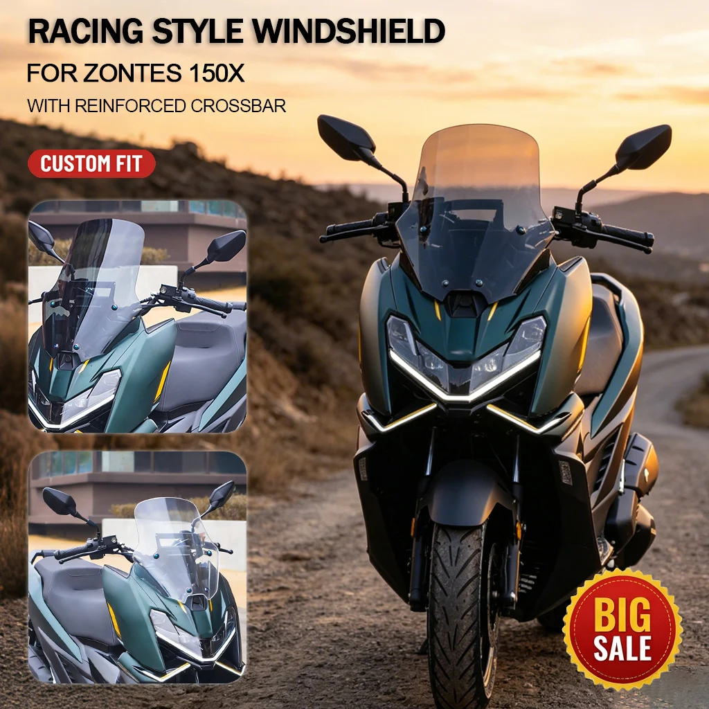 Parabrezza Moto per Zontes 150X, Accessori Moto, Deflettore Anteriore, Parabrezza da Corsa con Barra Rinforzata, Parte Modificata