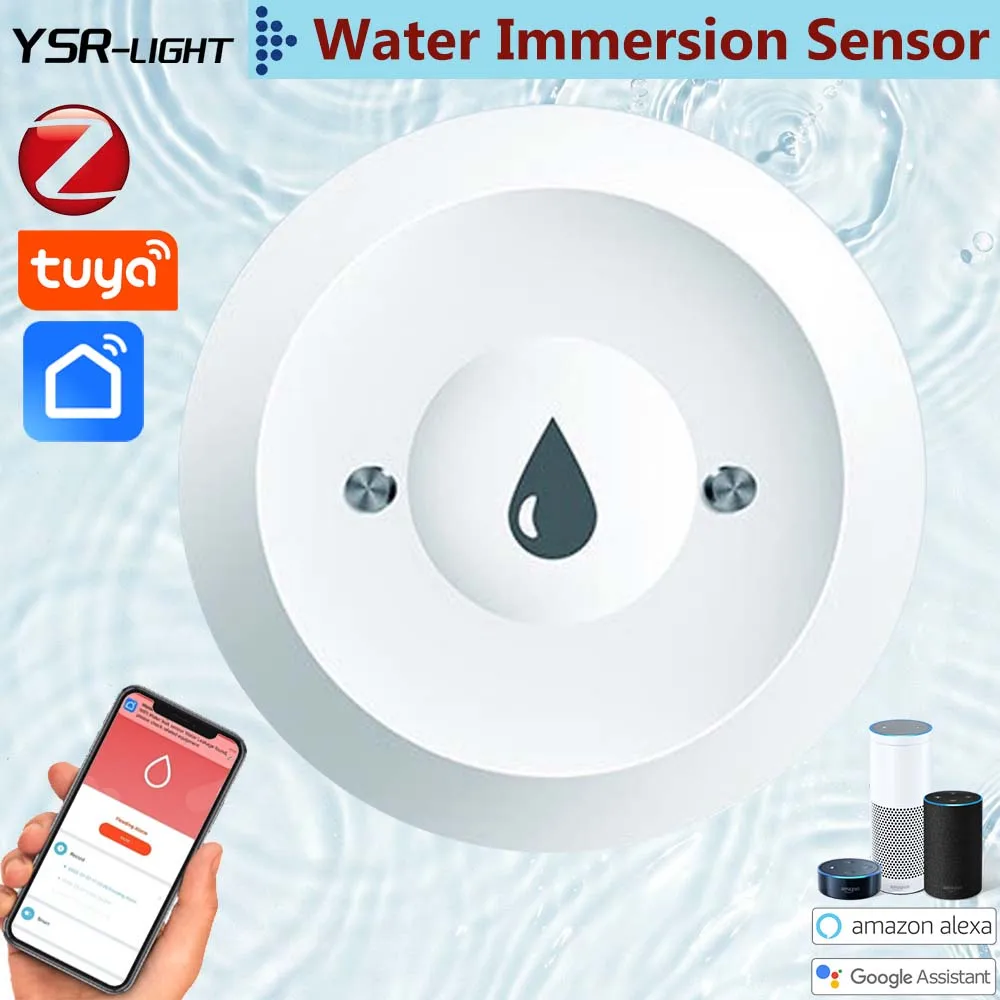 

Tuya Zigbee Water Leak Monitoring Sensor Alarm Compact High Sensitive Timely Notify App Control Smart Life for Bathroom Kitchen