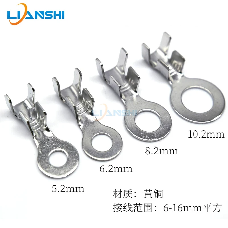 20pcs Copper nose O-shaped round terminal Pure brass tin plated thickened Y6D power connection terminal High power stable