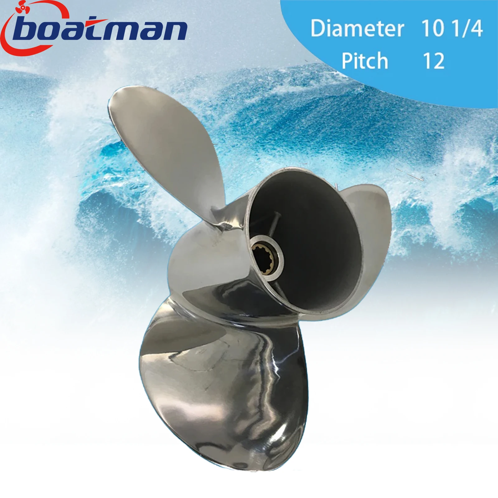 Outboard Propeller 10 1/4x12 For Suzuki Engine 2/4 Stroke 20HP 25HP 30HP Stainless Steel 10 Tooth splines 99105-00600-12P