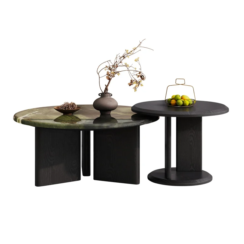 이탈리아 미니멀리스트 스타일 원형 커피 테이블 세트 가정용 소형 아파트 아보카도 그린 대리석 커피 테이블