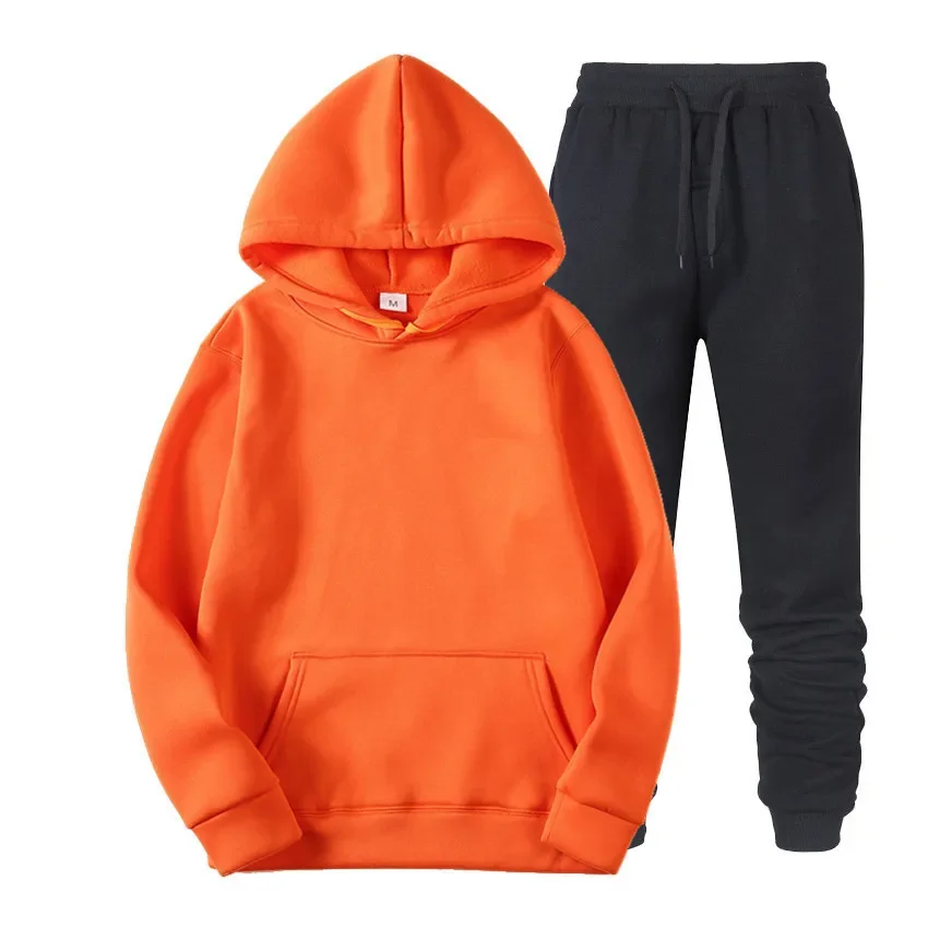 Sets Brand Solid Color Casual Hoodies+Fitness Pants Men Women Autumn Winter Warm Sweatpants Tracksuit Joggers Sportswear Suit