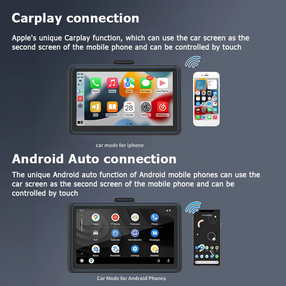 Bild 3: 7'' Kabelloses Carplay Android Auto Tragbares GPS-Navigationsgerät Universeller Touchscreen Autoradio Multimedia-Videoplayer Rückfahrkamera PNDB5307