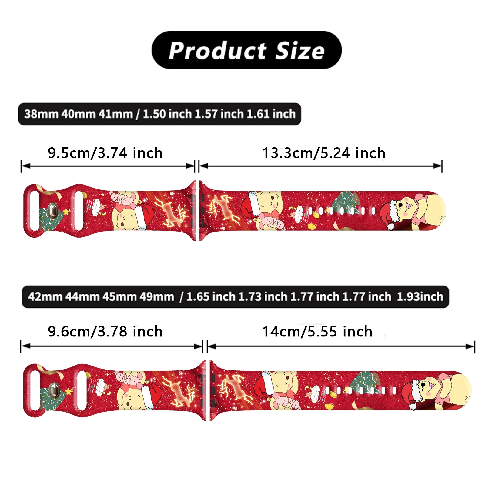 Natal pooh urso pulseira de silicone para apple watch 11 10 9 se impresso banda substituível pulseira para iwatch 46mm 45mm 42mm 41mm