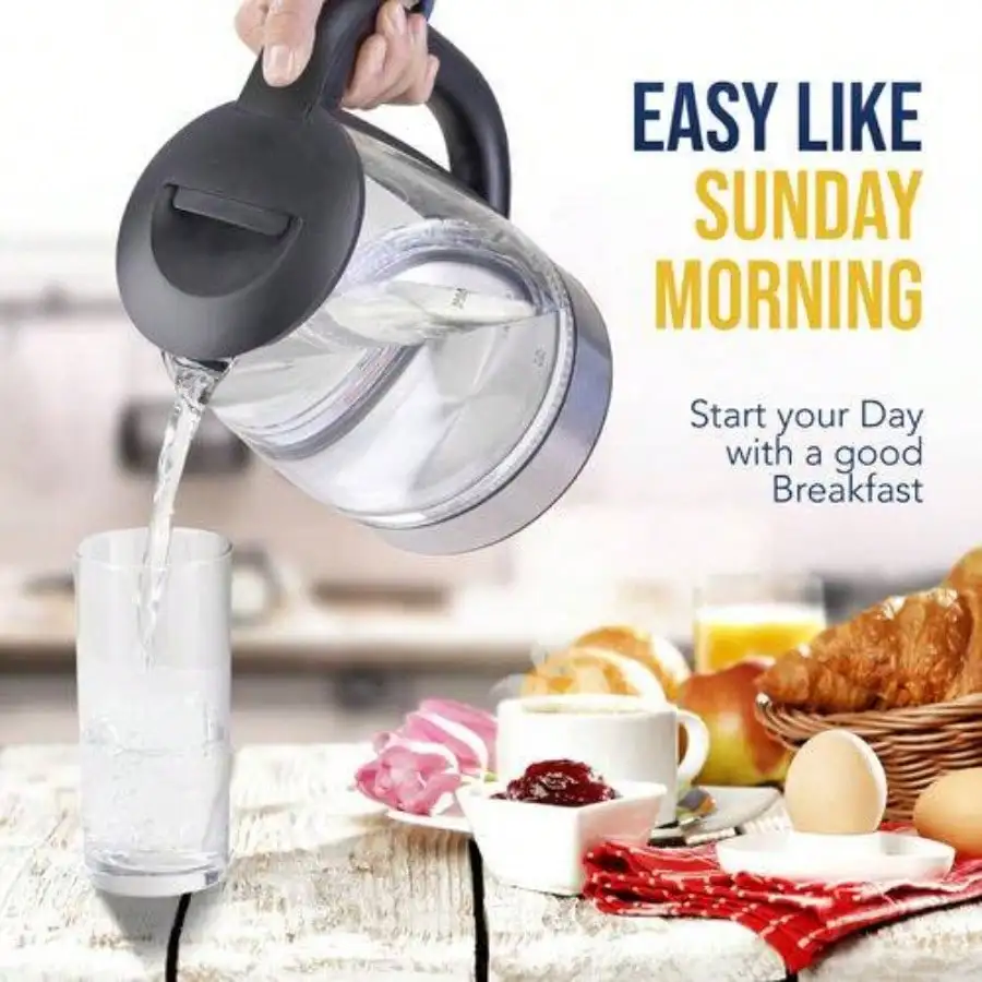 Wasserkocher Glas 2.0L Glaswasserkocher LED Edelstahl 1800W Teekocher sin BPA