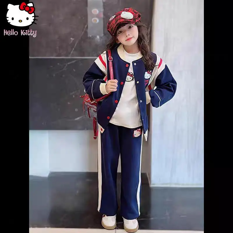 

Cartoon Kawaii Girls Hellokitty Baseball Suit Anime Spring Autumn New Sanrio Fashionable Sports Casual Clothes Sweet Fashionable