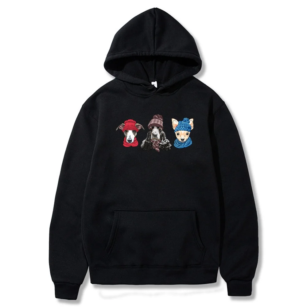 Hoodies de impressão de cachorro moda casual solto casais combinando de manga comprida com capuz streetwear pulôver moletom roupas