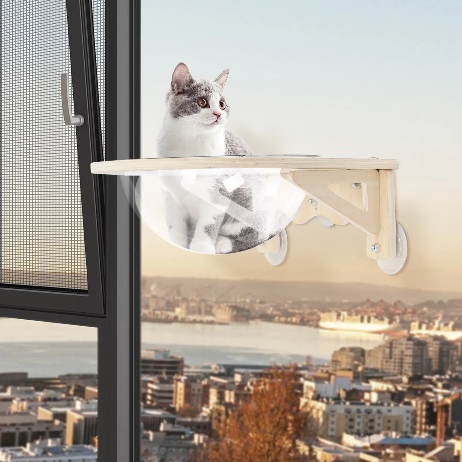 

Wall Mounted Cat Bed, Transparent Window Cat House Space Capsule, Hanging Cat Hammock with Suction Cups&Screws for Indoor Pets