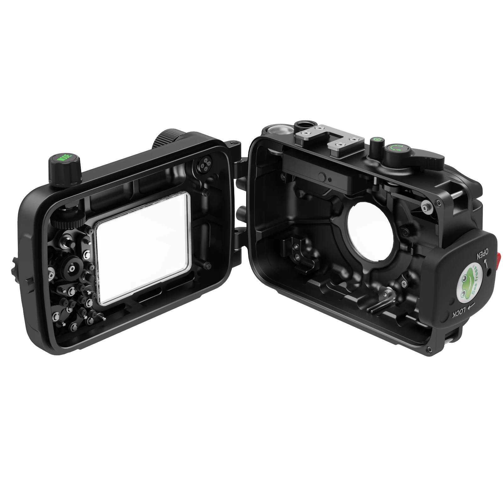 Capa para olympus TG-7 100m/382ft seafrogs caixa de câmera subaquática (preto) material de liga de alumínio sapo marinho 2025 modelo mais recente