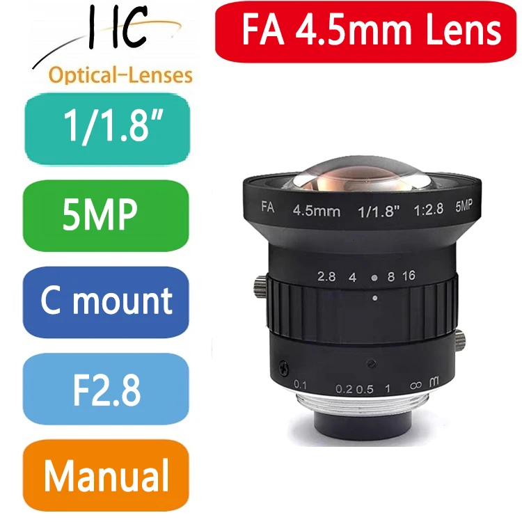 

5-мегапиксельные линзы с креплением C 4,5 мм, промышленные линзы с низким искажением 1/1. 8"; F2.8 для IP-камеры безопасности