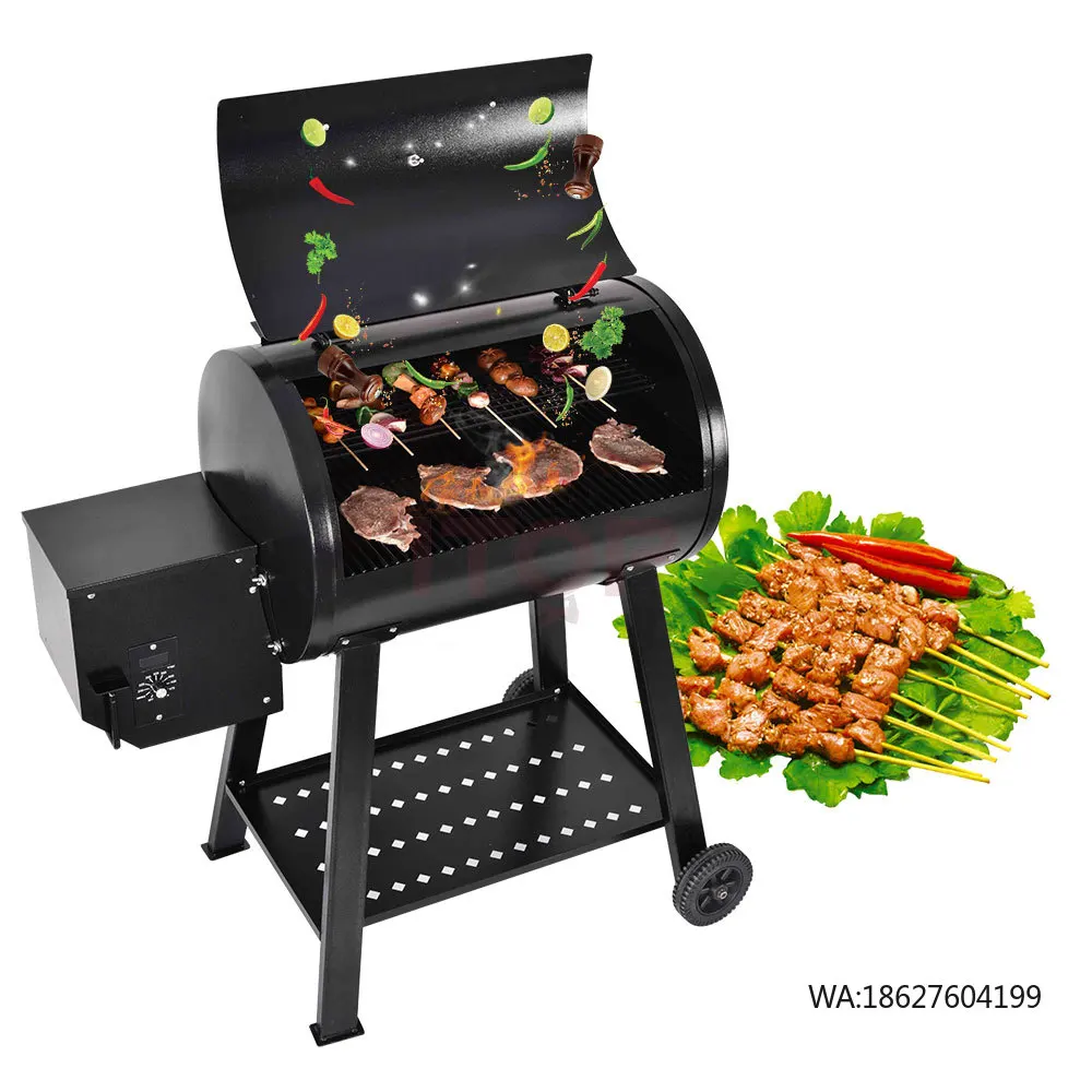 

Charcoal Smoker With Rolling Cart Smokeless Barbecue BBq Commercial Grill BBQ Wood Pellet Grill Restaurant Outdoor