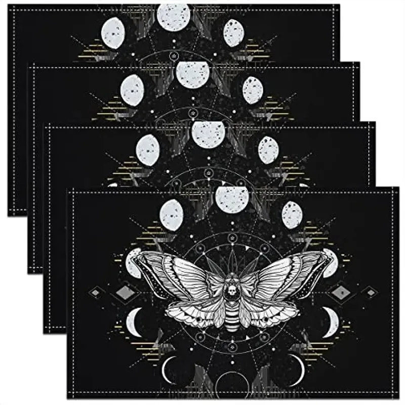 4/6/8pcs Gothic Placemats The Sun and Moon Starry Sky Place Mats 40x30cm Inch for Dining Table Decoration Halloween Style Mat