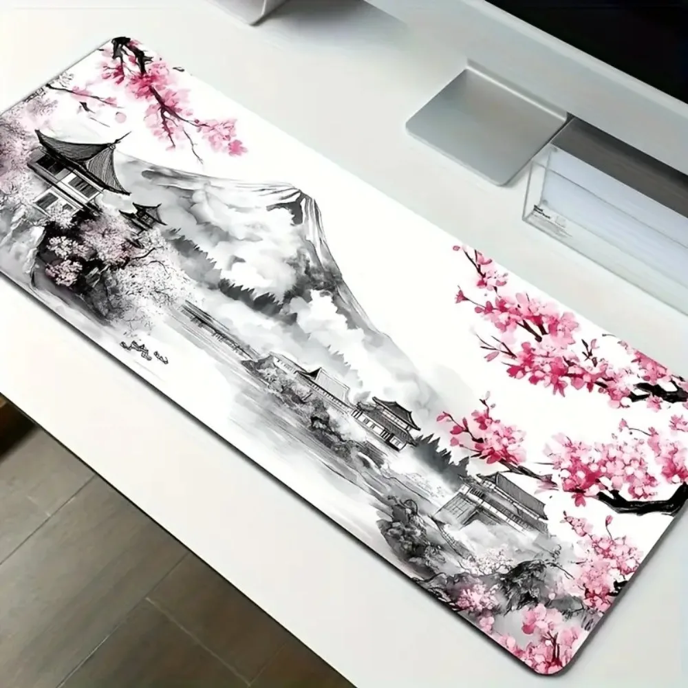 Japanese cherry blossoms and Mount Fuji mouse pad,pink Japanese pagoda and torii gate design alfombrillas para escritorio