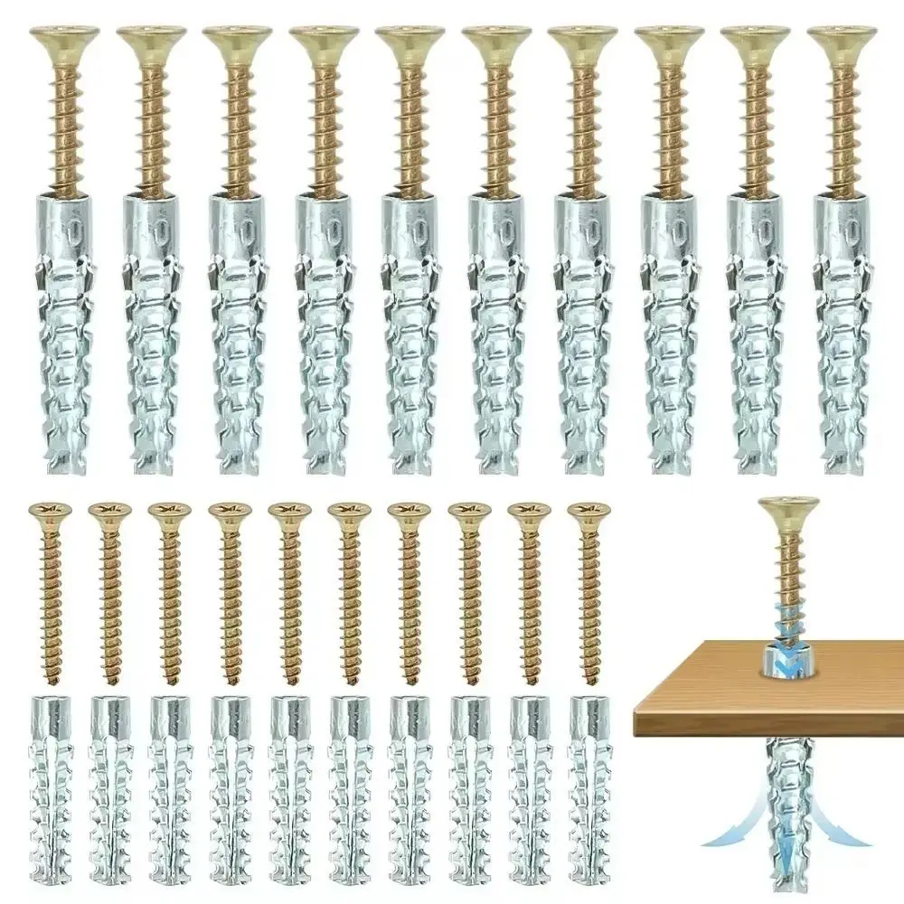 20/50/100sets Metal Serrated Expansion Tube Self Tapping Screws Pipe Drilling Plug for Concrete Wall Anchors Fasteners Bolt Kits