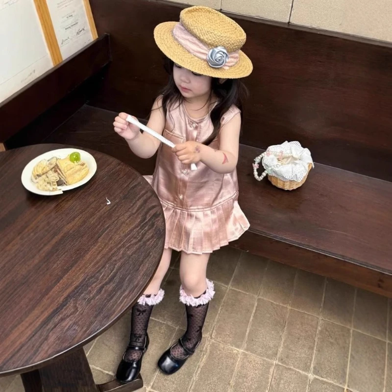 

Новинка лета 2025 года, стильный однобортный жилет без рукавов с карманами, плиссированная юбка принцессы