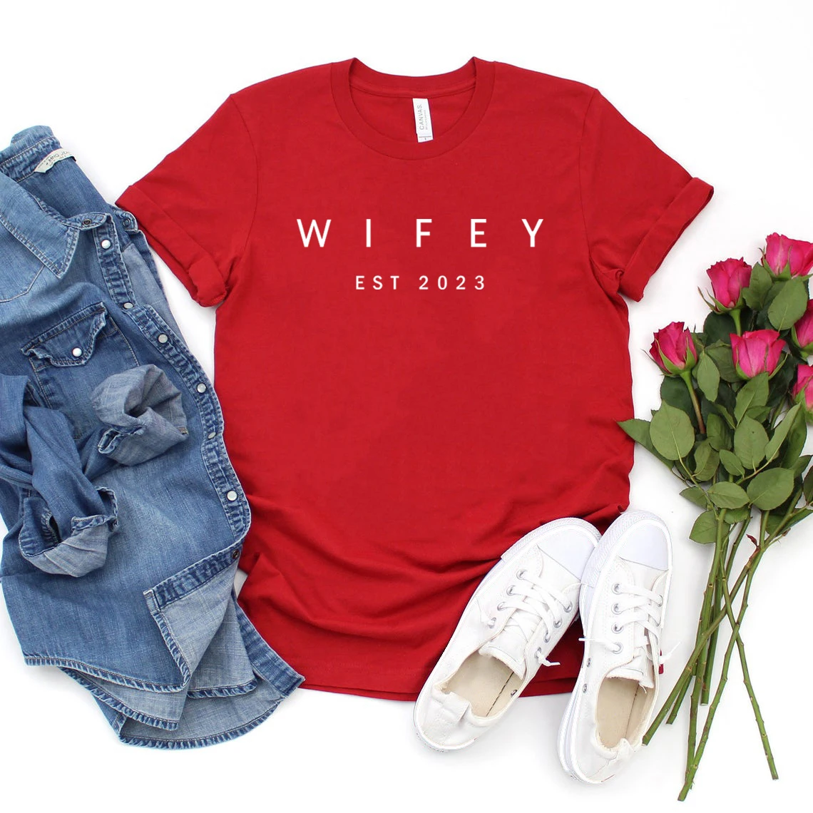 Wifey EST 2023 T Shirt Bridal Shower Gift Engagement Gift Fiance Shirt Wedding Gifts Women T-shirts Summer Top Short Sleeve Tees