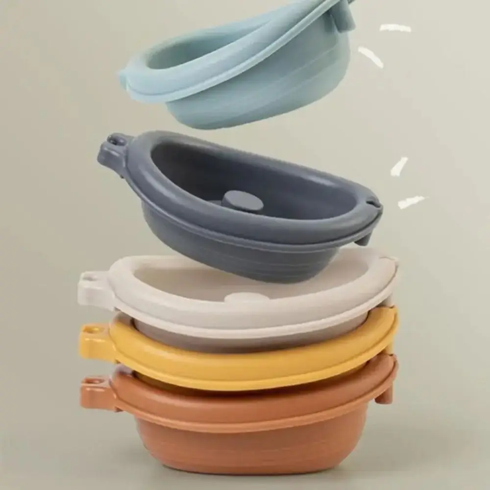 Burattino da dito Giocattoli da bagnetto per bambini Torre pieghevole Educazione precoce Doccia galleggiante Giocattolo Disegni di animali Giocattoli per barche impilabili in silicone