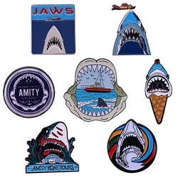 Jaws Enamel Pin Swimming Over Shark Mouth Badge Steven Spielberg's Classic Horror Movie Brooches