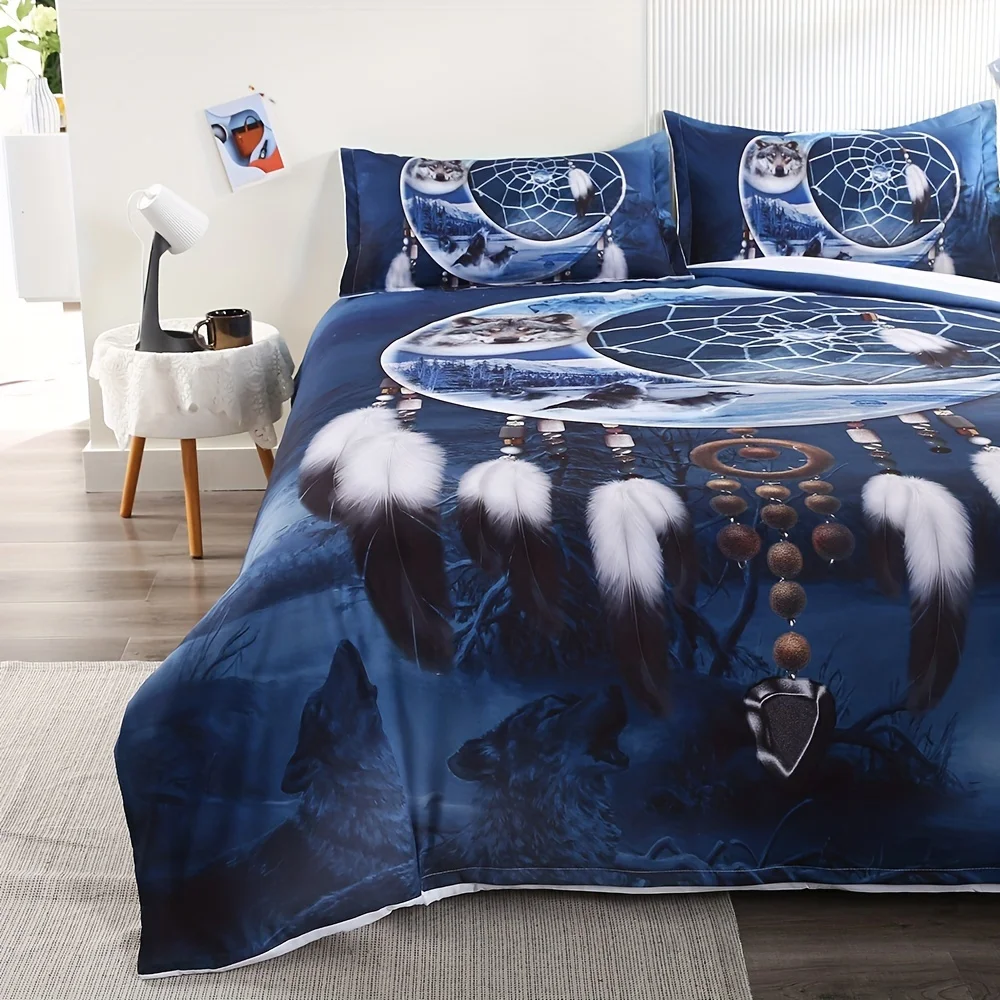 

Moon Wolf Printed Bedding Dreamcatcher National Style Guest Room Duvet Cover Set (1pc* Duvet Cover + 2pcs Pillowcase)