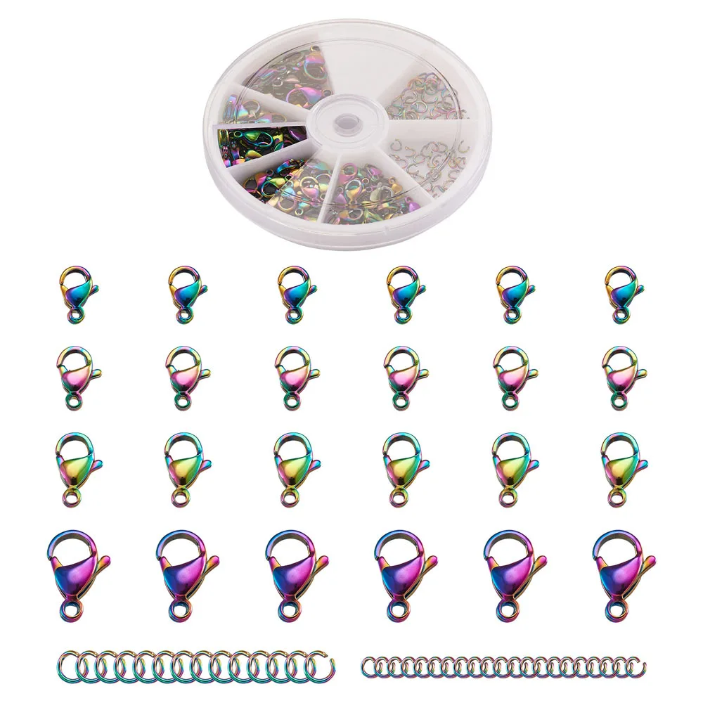 

60pcs/Box Vacuum Plating 304 Stainless Steel Lobster Claw Clasps Multicolor with Jump Rings DIY jJewelry Accessories