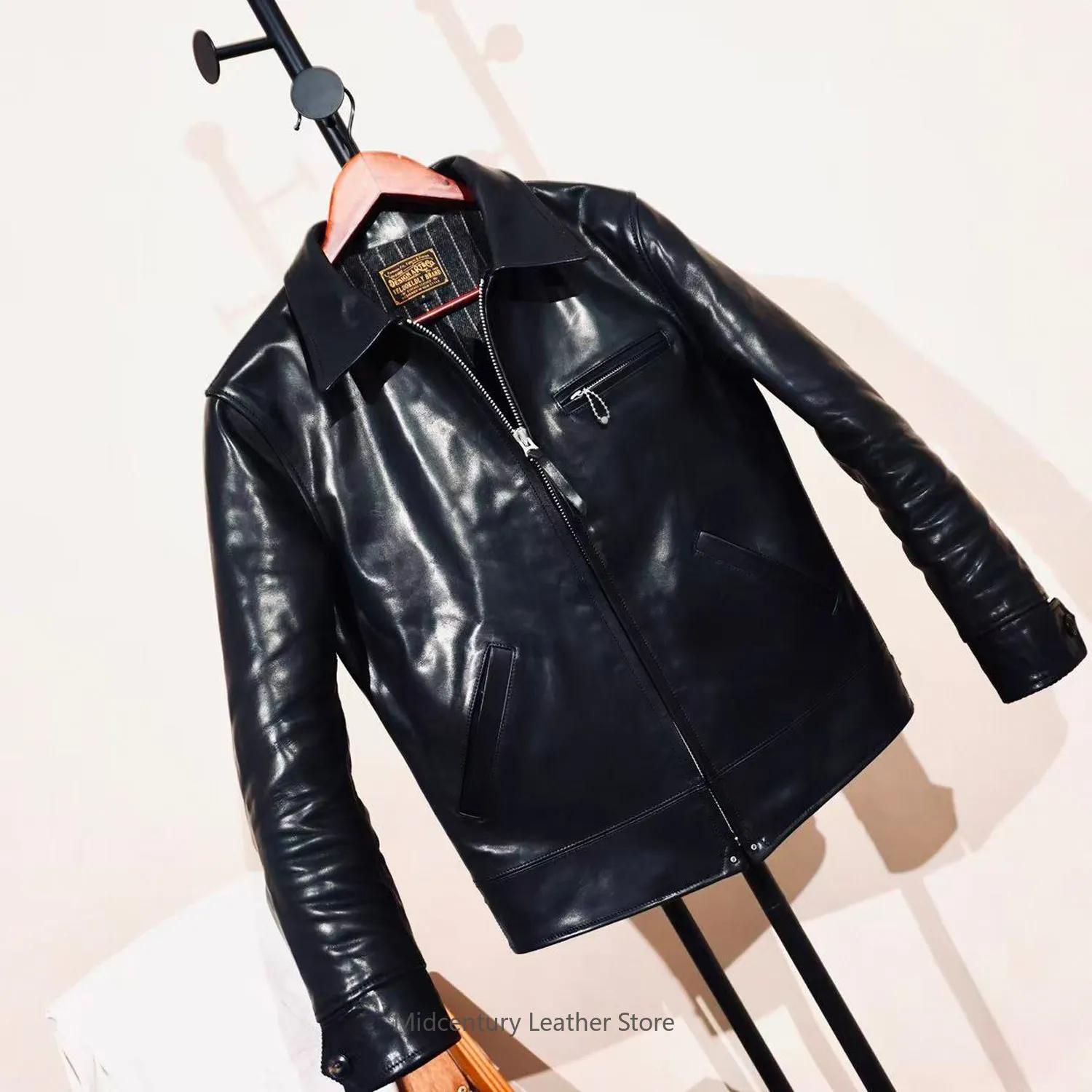 

Classic 1930S vegetable tanned horse leather replica RA * OW CO * RY motorcycle jacket