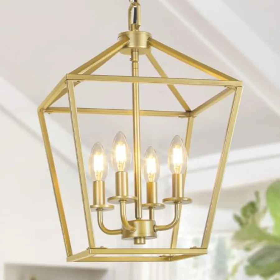 4 Light Chandelier, Industrial Ceiling Light Lantern Light Fixtures with Farmhouse Metal Cage Adjustable Height Rustic Geometri view 2